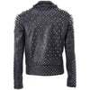 Handmade Silver Biker Brando Mens Punk Biker Full Black Silver Studded Biker Leather Jacket